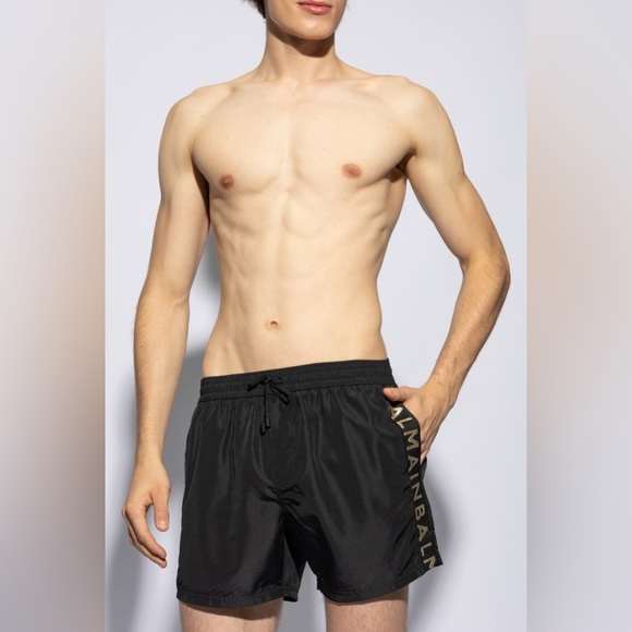 SOLD. Balmain Logo Print Swim Shorts black and gold size Medium. Brand New - Picture 10 of 10
